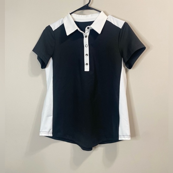 Jack Smith Button Up Black White Short Sleeve Women s Polo Golf Shirt - Picture 2 of 8